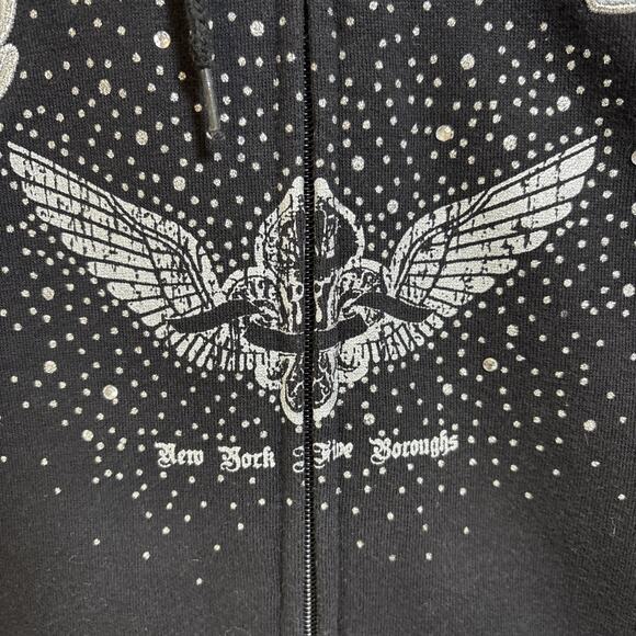 Y2K Southpole Streetwear Graphic Bling Hoodie Black Zip Up Youth Lg - Picture 3 of 12